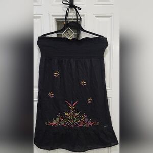 Roxy Black Y2K Halter Sundress With Colorful Floral Embroidery Juniors Large
